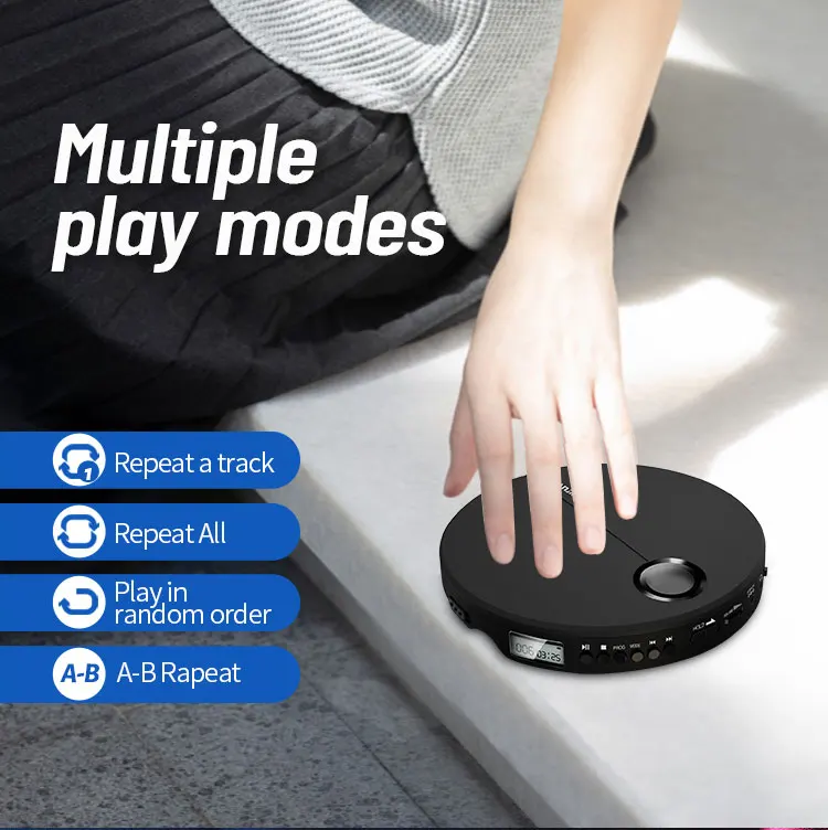 Портативный CD-плеер discman для подключения bluetooth с небольшим экраном и встроенным аккумулятором противоударный