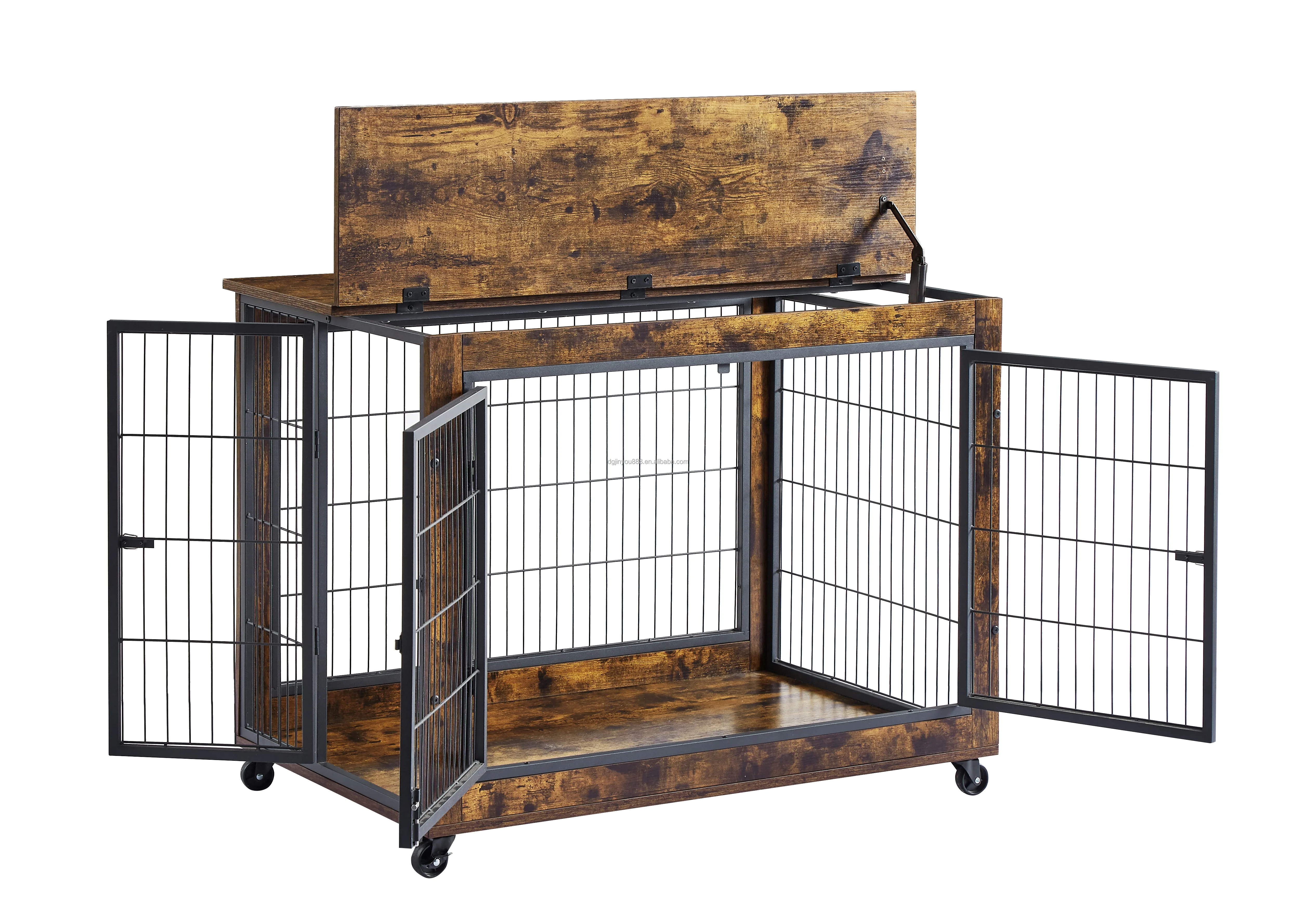 Large Dog Kennel Pet Cage End Table With 3 Doors Decorative Wooden