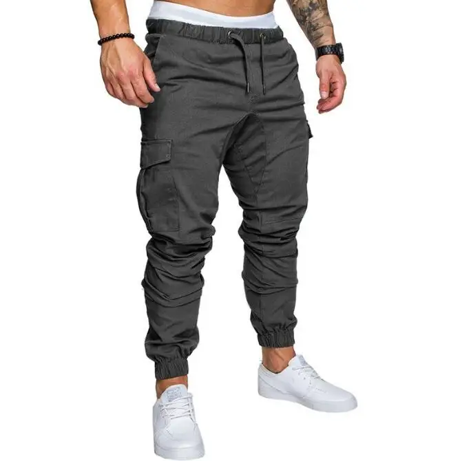 New Fashion Drawstring Pant Multi Pocket Sports Overalls Men Fitness Pants Running Training Pants
