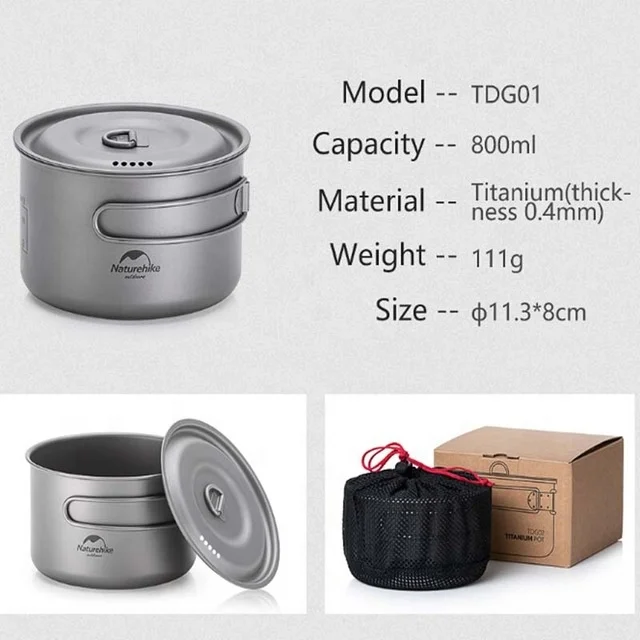 Naturehike other camping & hiking products Ultralight Titanium Pot Pan Pure Titanium Cookset Outdoor Camping Cookware