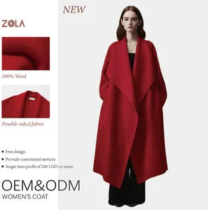 Handmade Double Sided Winter Woolen Coat Ladies Loose Style Long Outerwear Belt Closure Pocket Casual Button Keep Warm