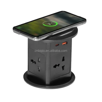 Electric Pop Up Outlet Socket Kitchen Pop Up Tower Socket with 4 Universal Outlets,USB+Type C, wireless charger