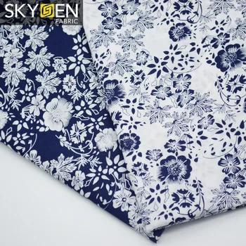 Skygen new design wholesale printed shirt material 100% organic  cotton dobby weave fabric