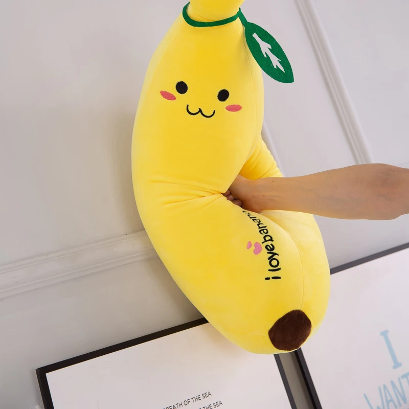 Cpc Best Price Popular  Face Expression Yellow Kawaii Banana Fruit Doll Pillow Soft Stuffed Long Banana Plush Toy