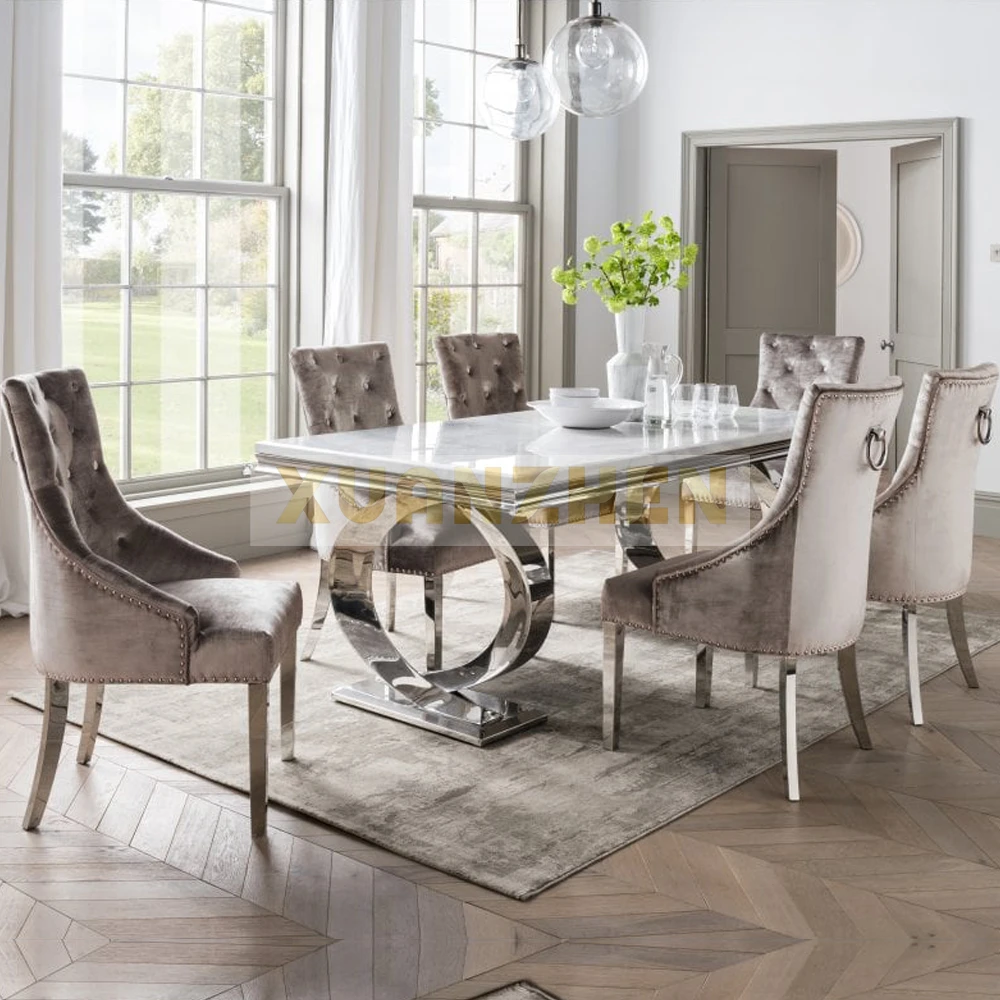 Modern home furniture luxury rectangular dining table set 6 seater ...