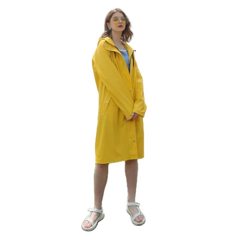 Yellow Color Long Style Fashion Waterproof Raincoat Hood Ladies