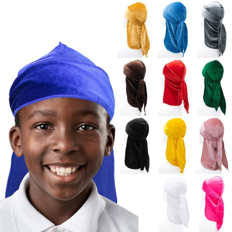 HZM-19157 Velvet Baby Durags Kids Durag Caps 360 Wave Wide Strap