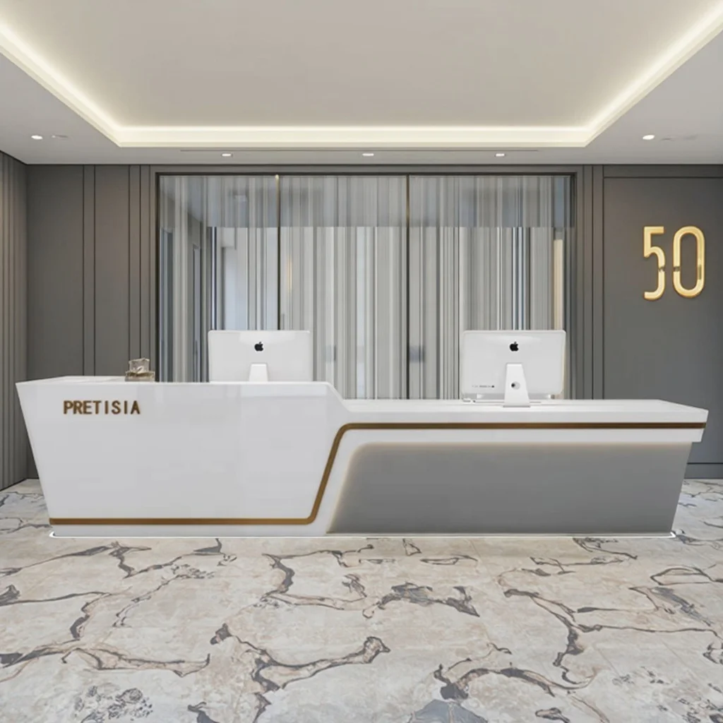 Modern Wood Panel Reception Desk Cashier Counter for Beauty Salons Hotels Offices Clinics Retail Stores Commercial Furniture 5