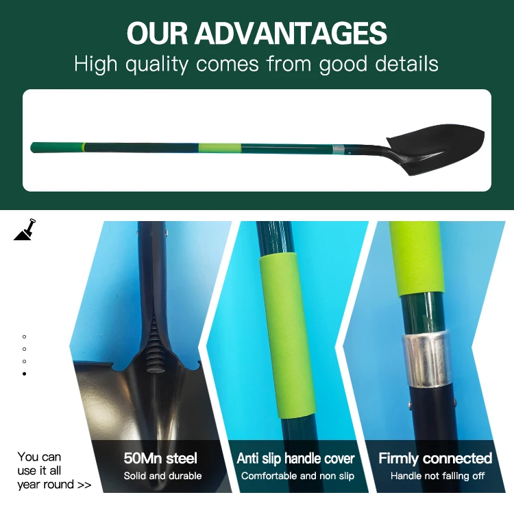 product hot sale  high carbon  steel wood  fiberglass  long  handle digging  shovel spade for farmer-3