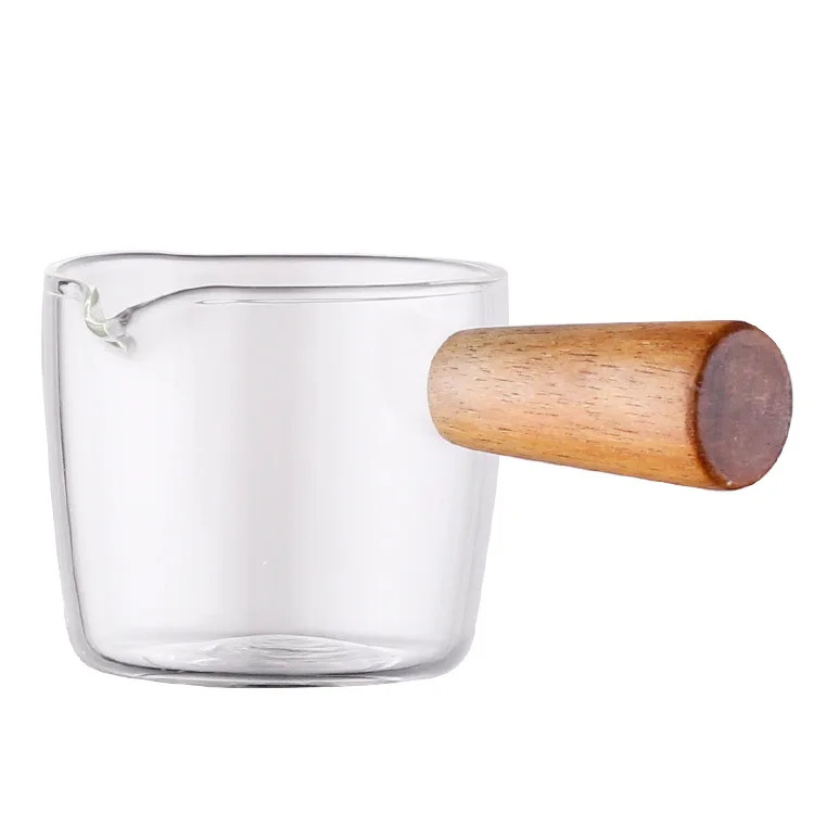 glass sauce cup with wooden handle 50ml 100ml