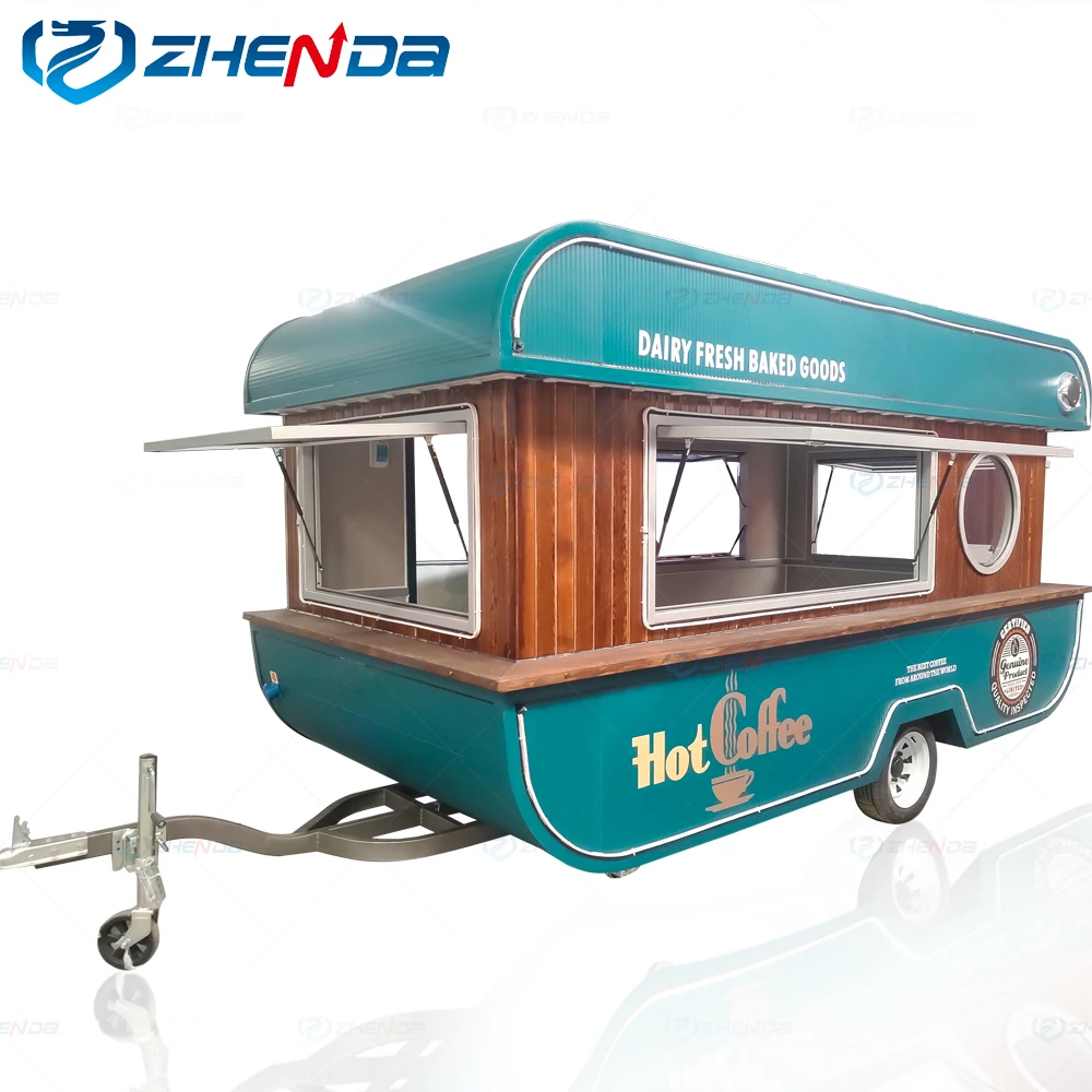 China Custom Mobile Street Fast Vending Carts Fast Food Truck Used Car Van Food Trailers with Freezer for Sale Europe