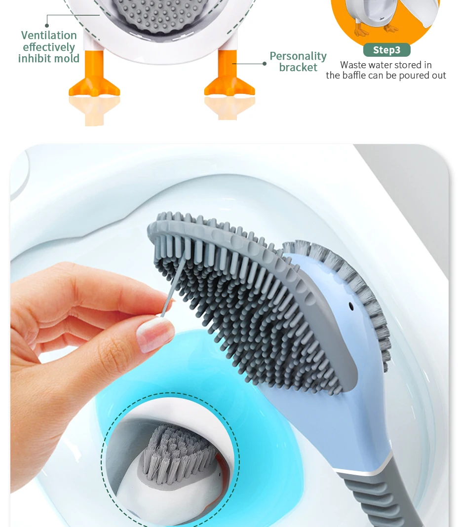 New Hot Sale Duck Silicone Toilet Brush WC  Bathroom Accessories No Dead Corners Household Wash Cleaning Soft Bristle Artifact