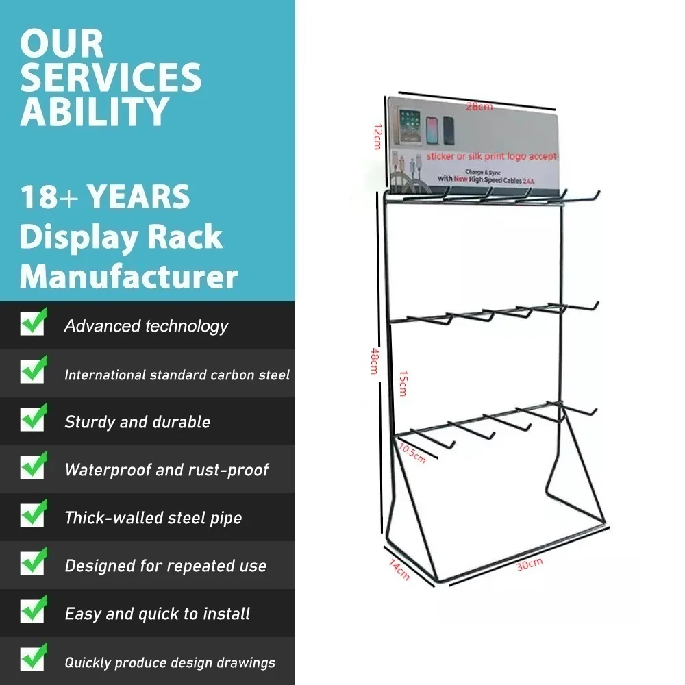 Keychain Display Rack Metal Counter Top Display Racks 3 Tier Charging Cable Display Stand Battery Rack