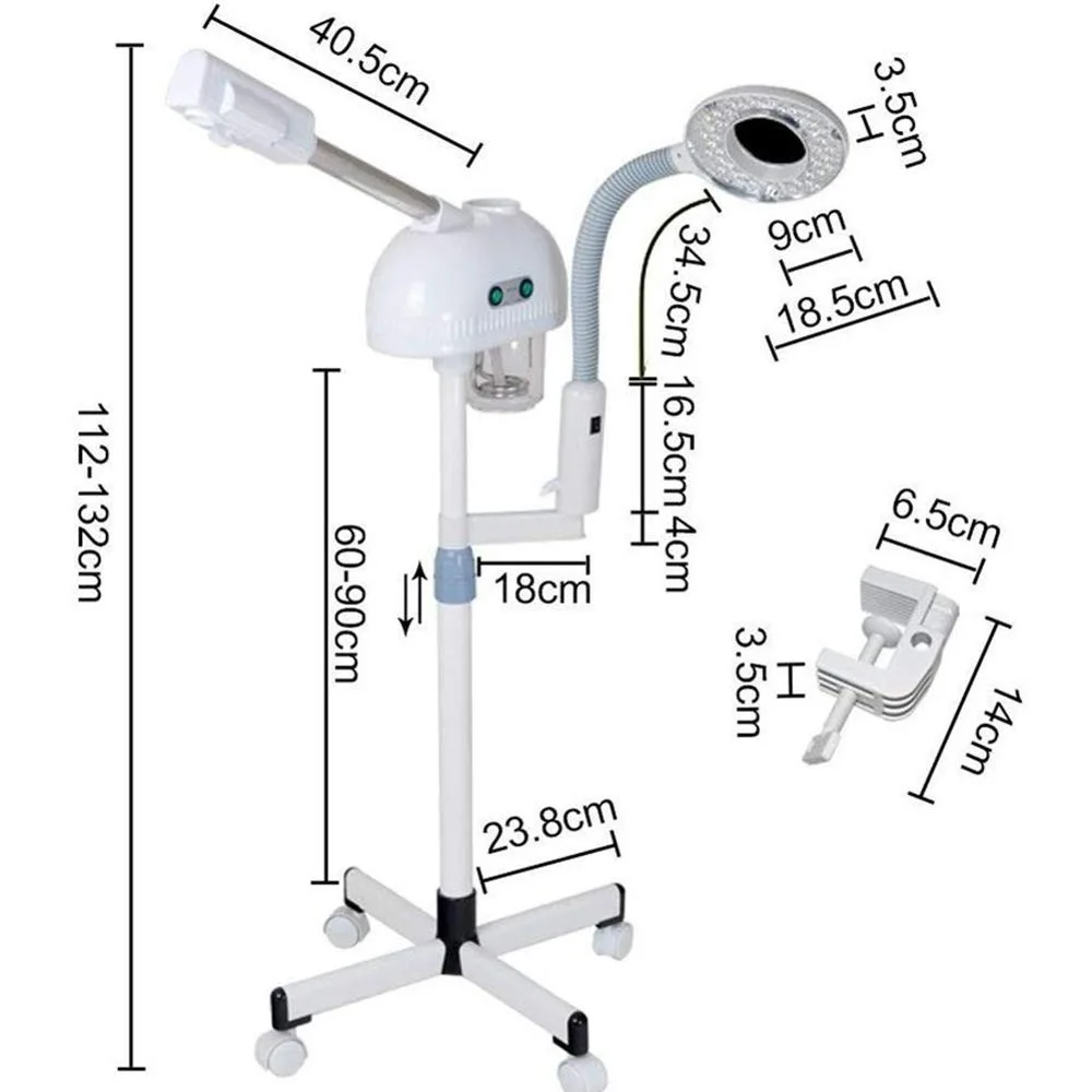 Beauty 2 in 1 Glass Cup Heating Steamer with LED Magnifying Lamp Salon Spa Oxygen Jet Facial Machine