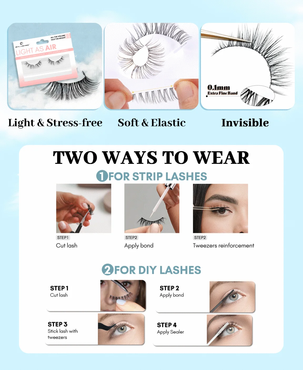 Top Quality Korean Pbt Fiber Clear Band 3d Faux Mink Eyelashes