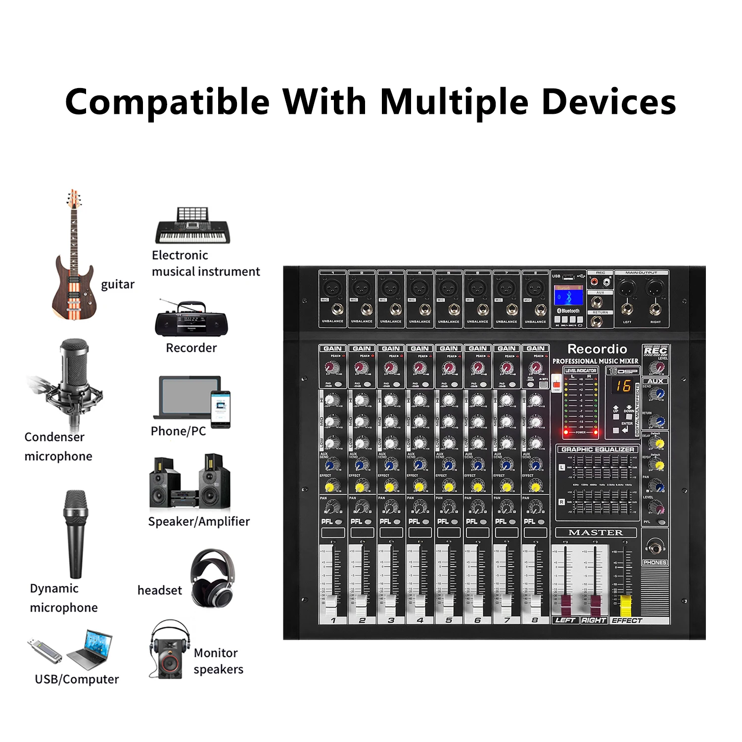 GAX-PMX8 Power Sound Mixer - 8 Channel Professional Console