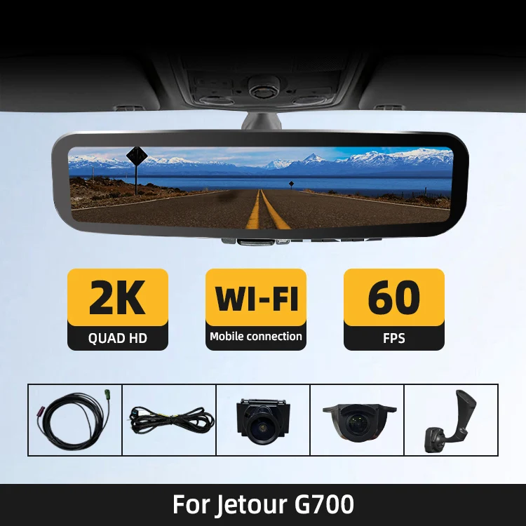 WEMAER Front and Rear Dual Recording Streaming Media Electronic Rearview Mirror for Jetour G700 with Touch Screen Reverse Image