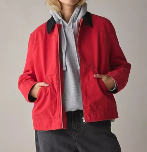 Wholesale Custom Embroidered logo Red Canvas Barn Jacket Heavy Cotton Workwear Jacket OEM ODM Outdoor Utility Metal Zip Jacket