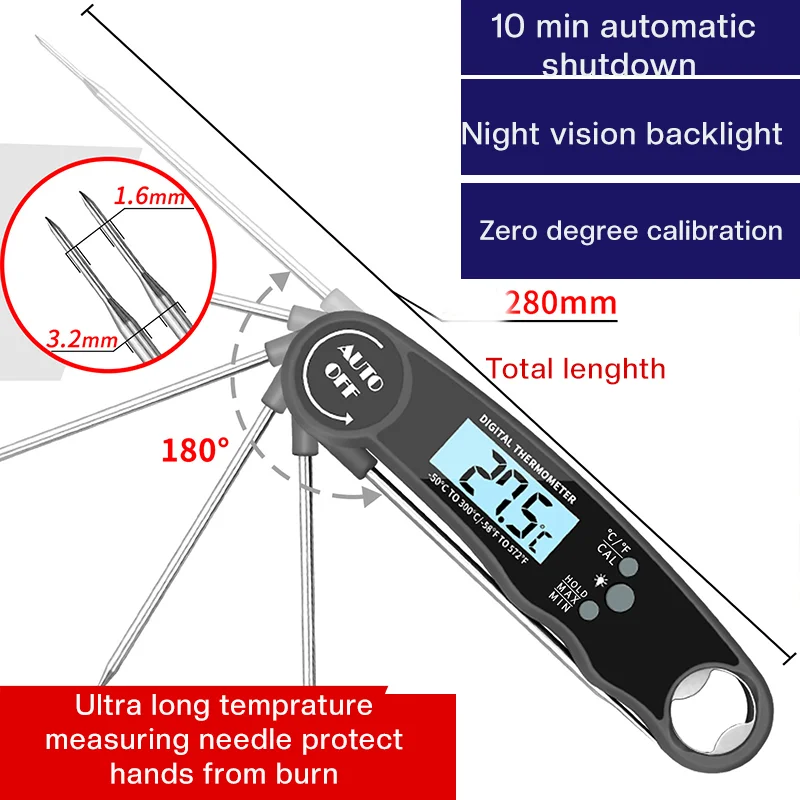 Household Kitchen Meat Temperature Gauge Foldable Food Electronic Probe Digital Thermometer
