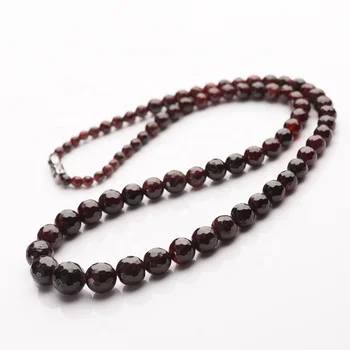 Natural Stone 15inches 38cm Round Faceted Cutting Beads Wine Red Garnet Women Necklace