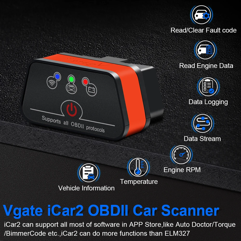 Free Software Vgate ICar2 WIFI OBD Scanner for Laptop for Phone