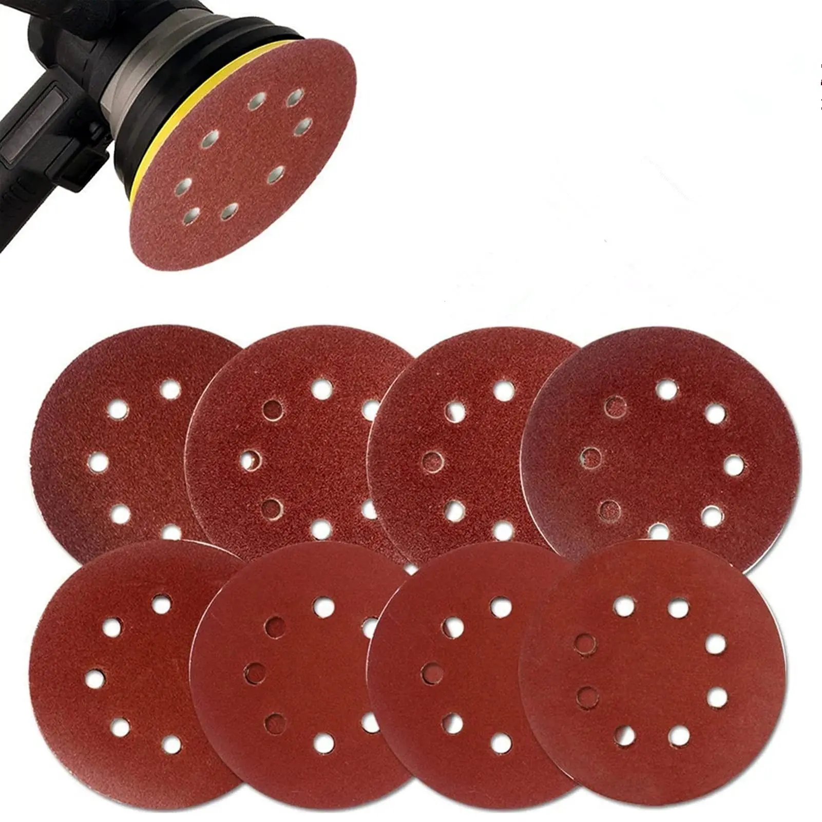 100pcs 5 Inch Sanding Discs Hook And Loop,8 Hole Orbital Sander