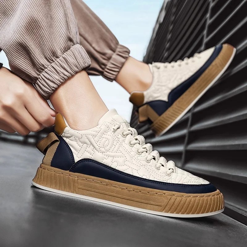 Step on Spring 2024 New Youth Sports Board Mens Thick Soled Anti Slip Versatile Work and Leisure Pvc Outsole Walking Shoes