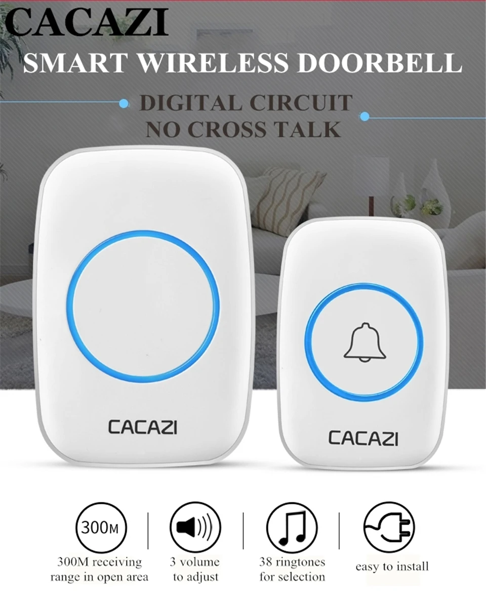 Wireless Doorbell with 1 2 3 Receivers Waterproof 60 Ringtones Chime UK EU US Plug Smart Door Bell