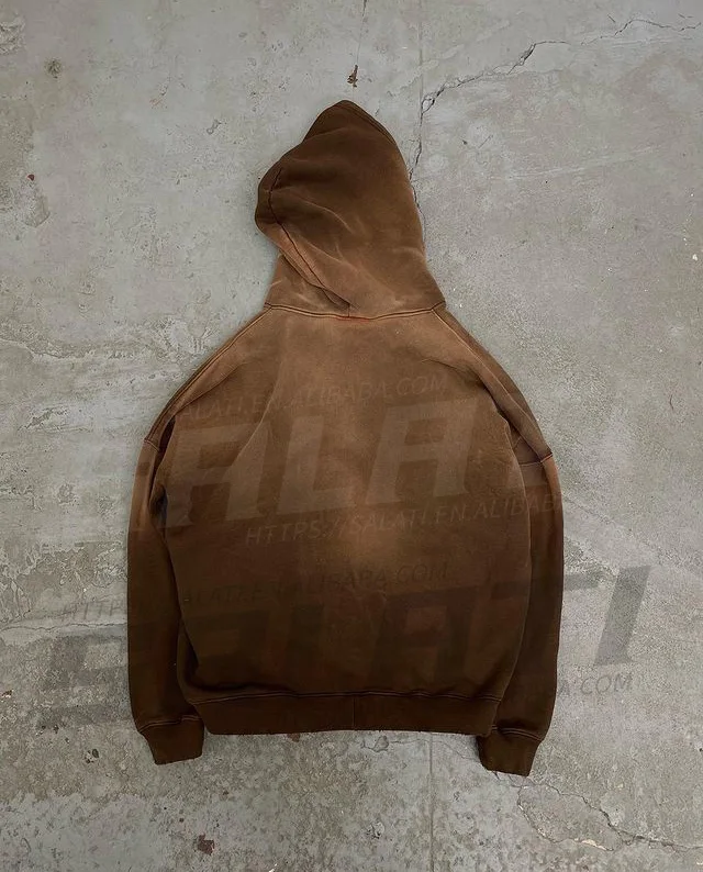 Full Zip up Hoodies and Sweatpants Sets Custom Private Label Plain 100% Cotton Fleece Thick Men Clothing Acid Wash Sweat Suits gallery 3