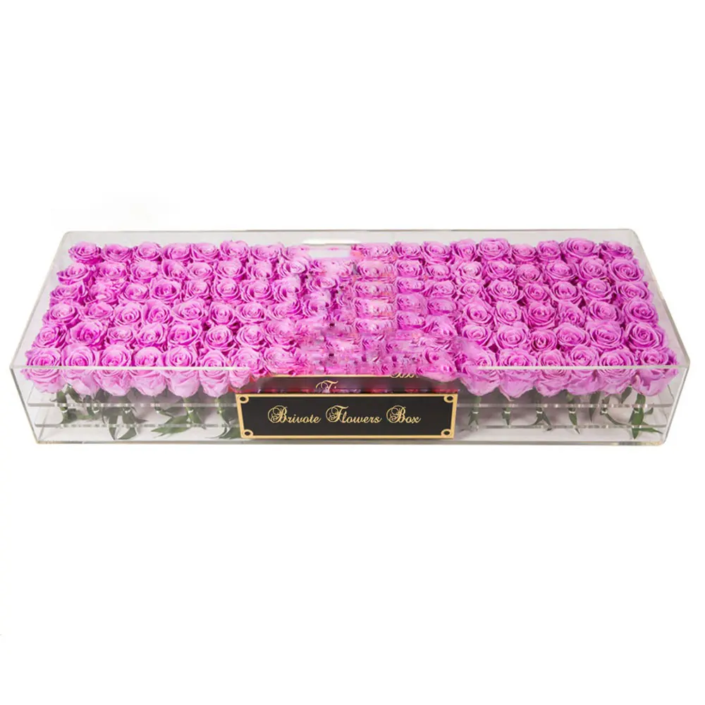 Custom 104 Holes Clear Acrylic Plexiglass Flower Display Box For Rose