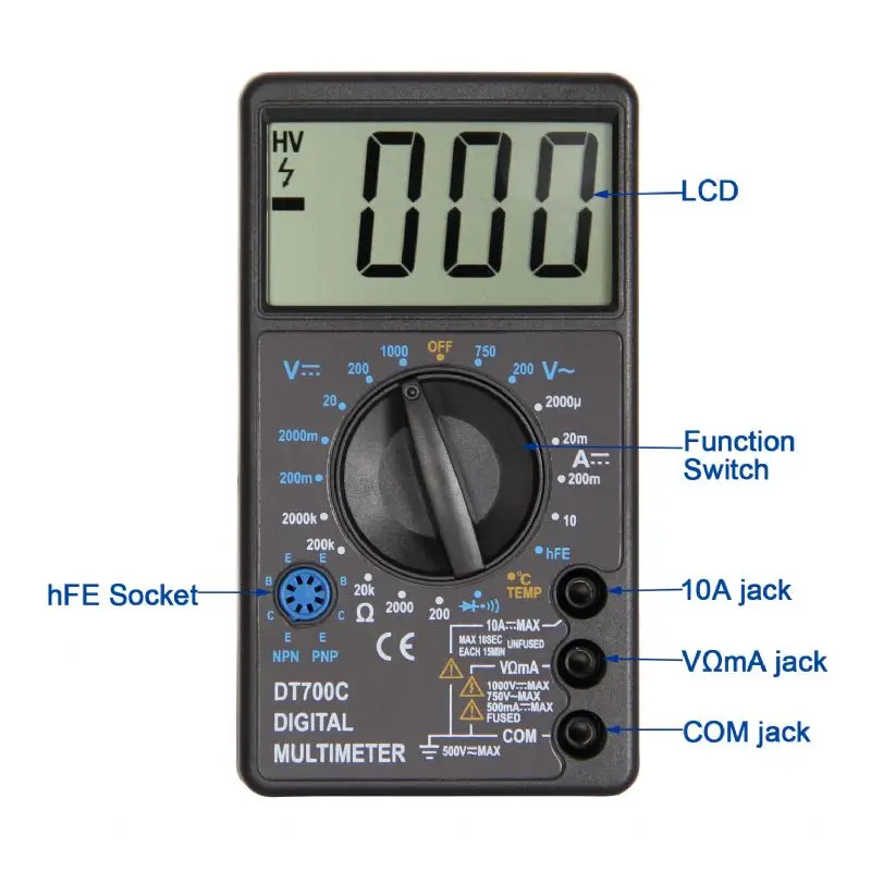 Pocket Digital Multimeter DT700C with Large Display Screen and Temperature Function