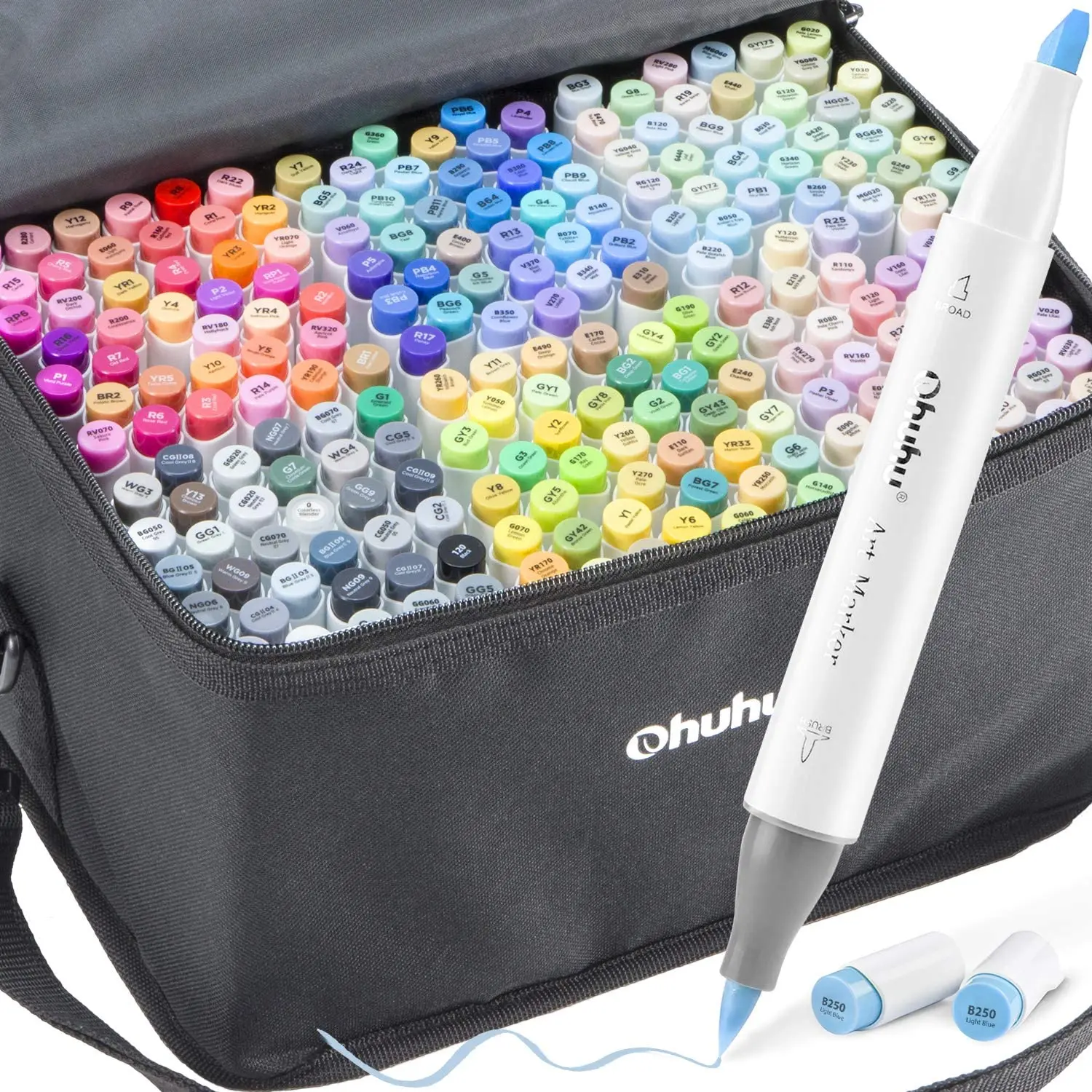 Ohuhu 216-Color Alcohol Markers Set - Dual-Sided Brush & Chisel