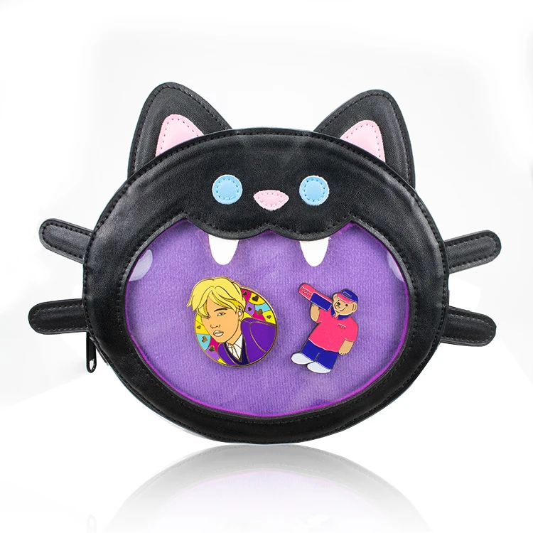 Borsa a tracolla personalizzata per ragazze in PVC con display per spille a forma di gatto