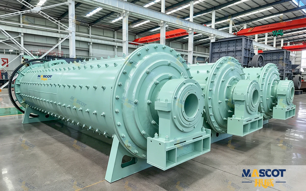 Cement ball mill grinding clinker, with two-chamber media charge, high-chrome liners and heavy-duty drive
