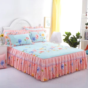 Best Selling  Pillow Case Bed Cover Printed Floral Bedding Set King Size Luxury Bed Sheet Bedspread Bed Skirt Set