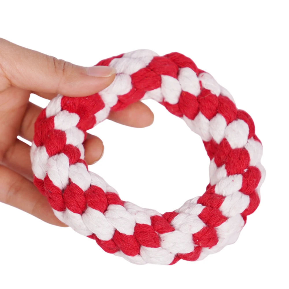 Wholesale Christmas round dog rope chew toy red white 11cm overview