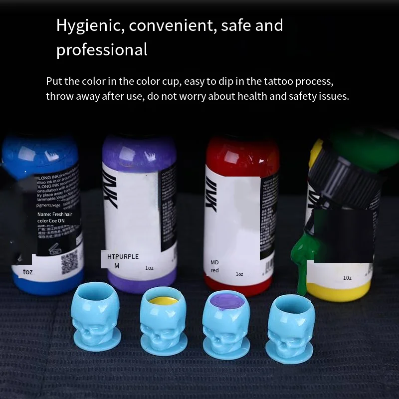 Wholesale Skull Tattoo Ink Cups With Base 200pcs Mixed For Permanent