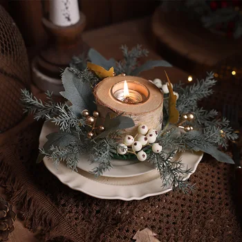 Factory Wholesale Eco-Friendly Santa Shaped Plaid Table Holiday Props Mini Wreath Candlestick Cross-Border Christmas Decorations