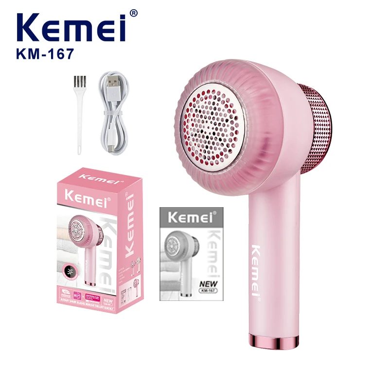 Outil électrique de qualité supérieure KEMEI KM-167 pour éliminer les bouloches sur les textiles, 8500 tr/min, batterie rechargeable, machine dépoussiéreuse équipée de 6 lames