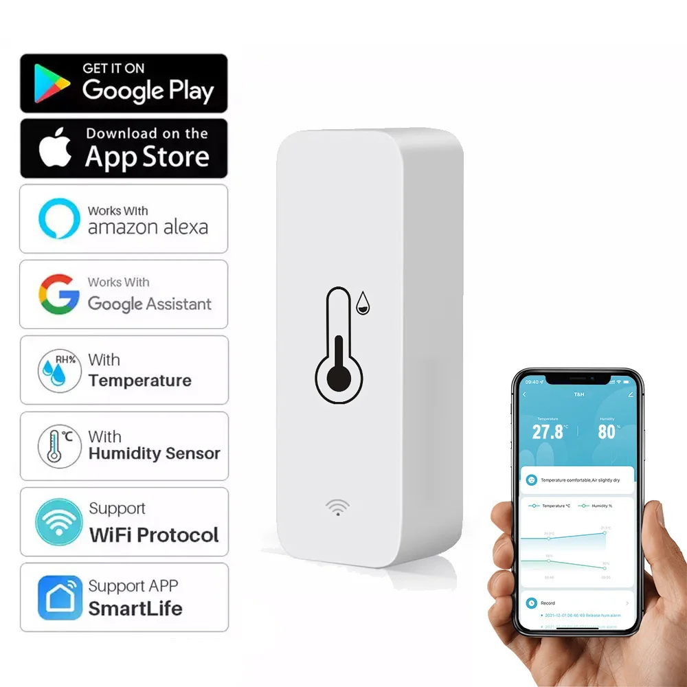 LEDEAST TH01 Remote Voice Control Tuya WIFI Smart Temperature Humidity Sensor for Baby Room