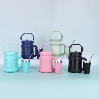 Hot Sale Large Capacity Business Gift Wine Tumbler with Handle Straw Outdoor Travel Mug New Design Vacuum Insulated in Stock