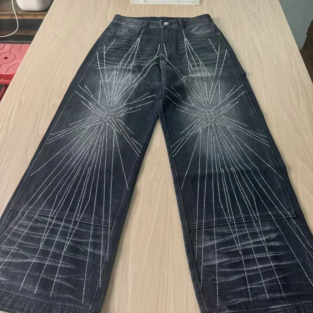 Clothing Manufacturer Washed Stitching Spider Web Custom Denim Straight Leg Pants Baggy Jeans Man Men's Jeans Men gallery 2