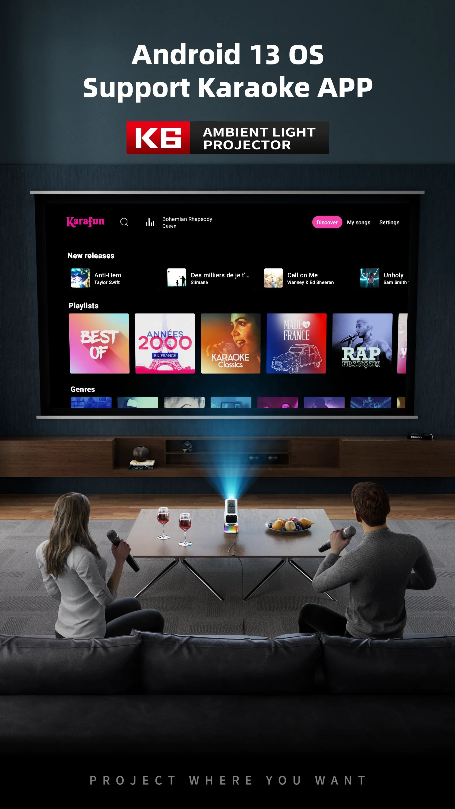 デジタル4K KTVプロジェクターAndroid 13システムスマートワイヤレス