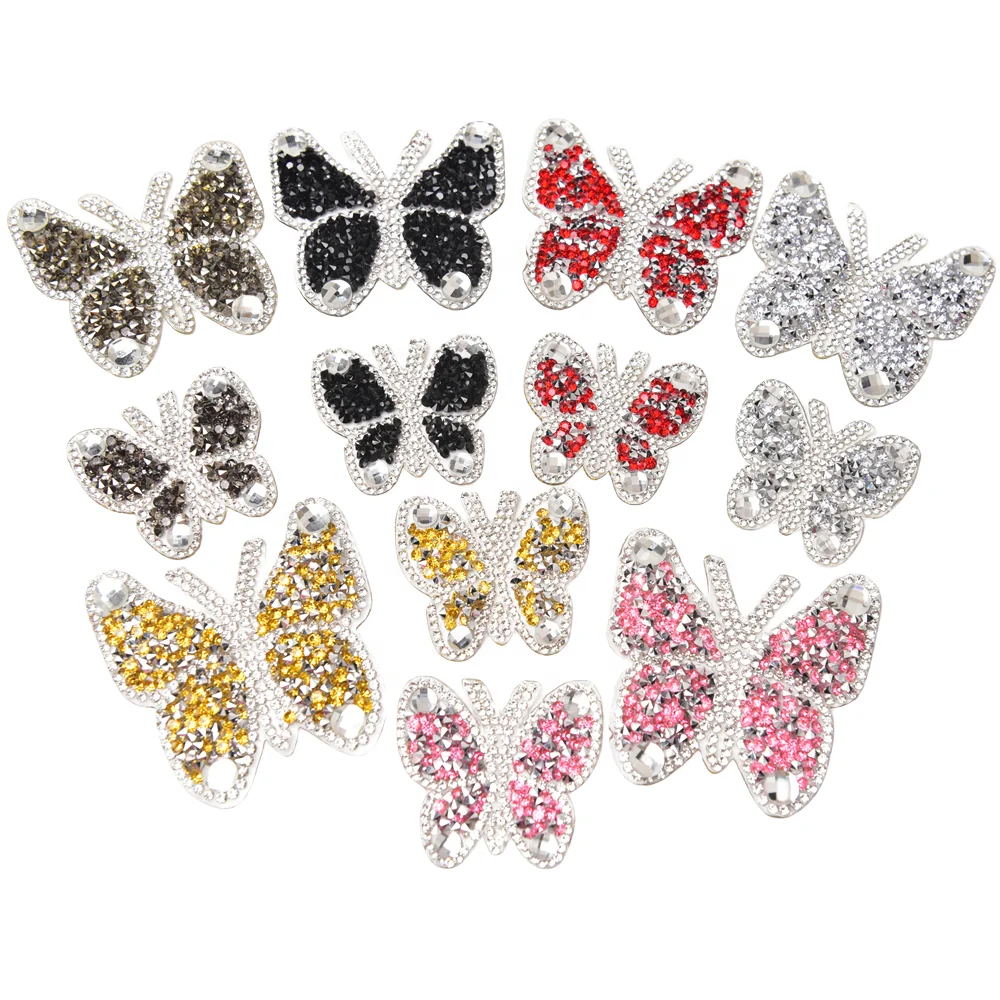 Hotfix Butterfly Shape Transfer Colorful Crystal Applique for Luxury Crafts Packing Boxes Decorative Kids Shoe Patches