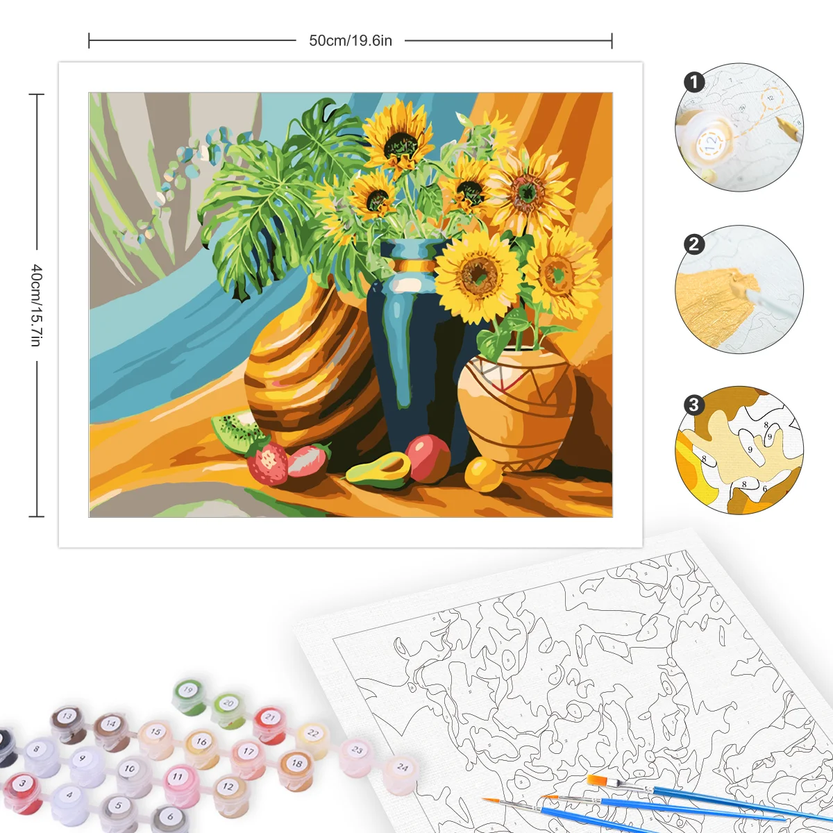 Painting by Number for Adult Kits Sunflower Drawing by Numbers on Canvas Picture for Home Decoration 40x50cm/16x20inch