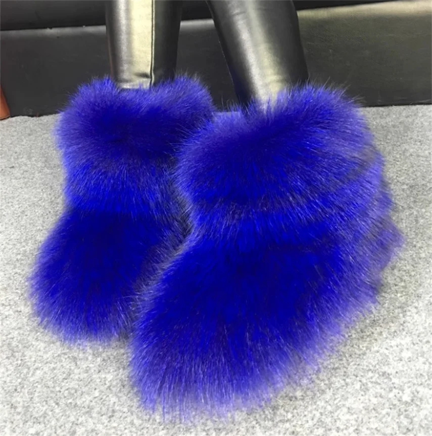 Autumn Winter New Style Fox Fur Flat Warm Fur Boot Fur-lined Short Snow Boots fox Fur Boots for Women's
