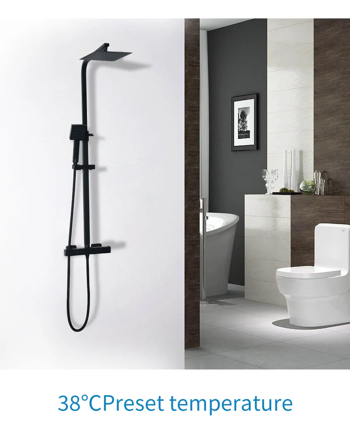 Modern Brass Square Dual Function Bar Valve Shower System - Black supplier