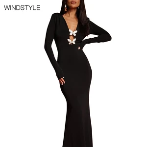 Hot Girl Temperament Cross Wrap Hip Dress Satin Woven Floor-Length Button Decoration Breathable for Party Club for Spring Autumn