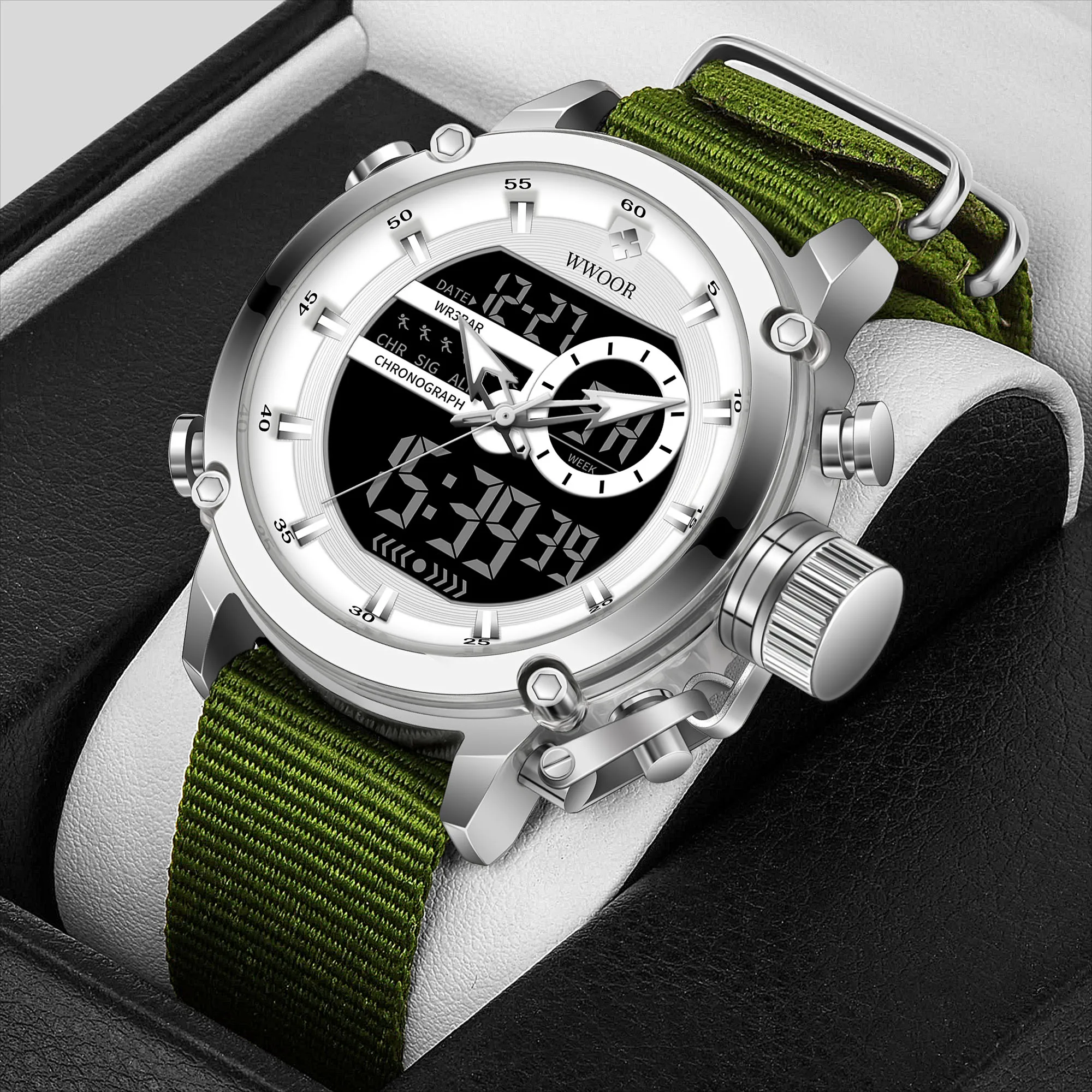 WWOOR 8882 Factory Wholesale Direct Selling Mens Wristwatch Sport Waterproof Calendar Weekly Display Dual Movement Watch Quartz