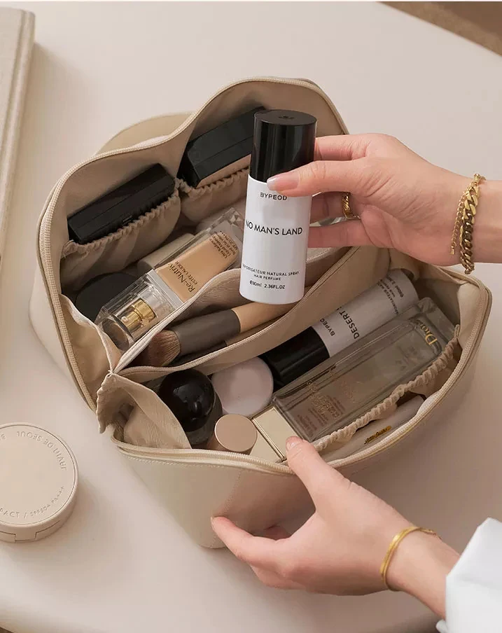 Custom Pu Leather Cosmetic Makeup Bag Pouch Skincare Cosmetic Partition